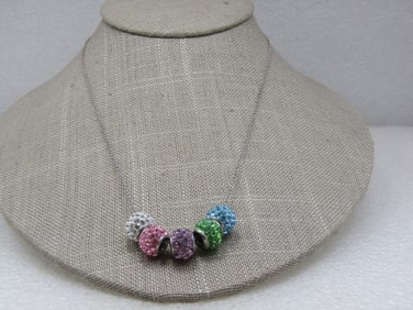 Vintage Pave Pastel CZ/Rhinestone Slide Bead Necklace, 18"
