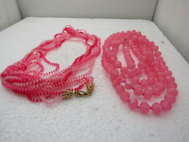 Vintage 2 Pink Beaded Necklace, 50", and 52", 1950's-1960's