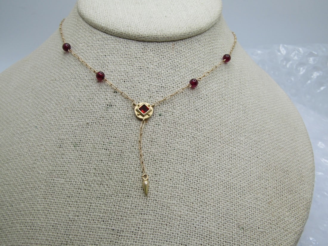 Vintage 14kt Garnet Lavalier Necklace, 19", Signed PBD, Peter Brams Designs (1 of 7)