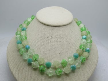 Vintage Green/White Lucite Double Strand Necklace, Hong Kong, 1950's-1960's