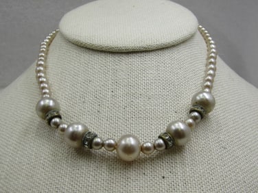 Vintage Faux Pearl & Rondelle Necklace, Japan, 15.5"