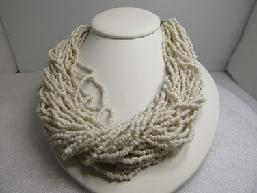 Vintage Multi-Strand White Beaded Necklace, 18" 1970's-1980's