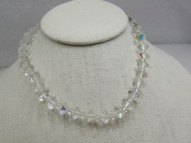 Vintage Crystal Aurora Borealis Beaded Necklace 15.5"