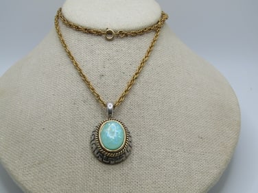 Vintage Faux Opal Necklace, 24", Two-Tone, 1960's-1990's