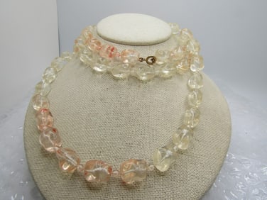 Vintage Clear/Pink Plastic Nugget Necklace, 46", Germany, 1960's