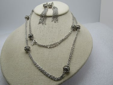 Vintage Rhinestone Filigree Orb Beaded Necklace Earrings Set, 1960's-1970's, Sarah Coventry