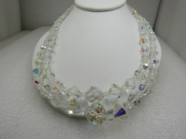 Vintage Auroral Borealis Double Strand Crystal Necklace, 21.5"