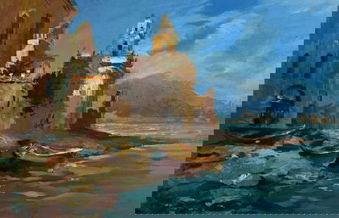 Oil painting City boats by the sea Yuriy Suprunchuk: â„–AAA4138 The oil painting on cardboard, titled "City Boats by the Sea", captures the picturesque charm of a coastal town where history and the sea seamlessly merge. The artist uses a warm and ea
