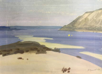 Gouache painting On the shore Chernikov Vladimir Mikhailovich: №919 *** ABOUT THIS PAINTING *** * TITLE: "On the shore" * ARTISTS: Chernikov Vladimir Mikhailovich * SIZE: 43x58 cm/'16.92x22.83 inches' * MEDIUM: gouache, paper * HAND PAINTED: Original painti