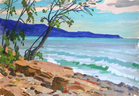 Gouache painting On the shore Chernikov Vladimir Mikhailovich: №932 *** ABOUT THIS PAINTING *** * TITLE: "On the shore" * ARTISTS: Chernikov Vladimir Mikhailovich * SIZE: 37x52 cm/'14.56x20.47 inches' * MEDIUM: gouache, paper * HAND PAINTED: Original painti