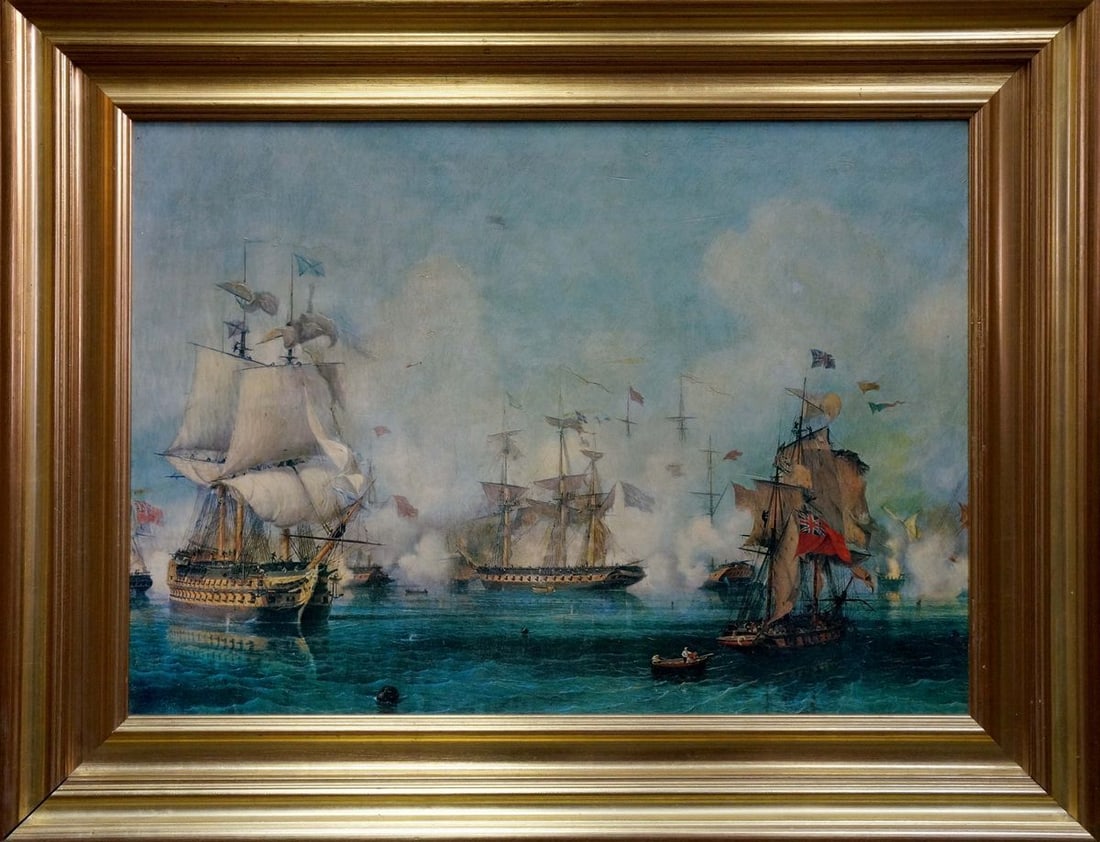 Oil painting Naval battles: №Verns 92 *** ABOUT THIS PAINTING *** * TITLE: "Naval battles" * ARTISTS: * SIZE: 50x70 cm/'19.68x27.55 inches', frame size: 69x89 cm/'27.16х35.03 inches' * MEDIUM: oil, canvas * HAND PAIN