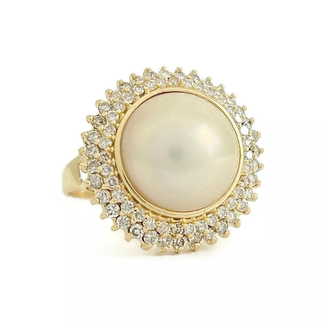 Vintage 1950's Pearl Diamond Halo Cocktail Ring 14K Yellow Gold, 7.32 Grams (1 of 9)