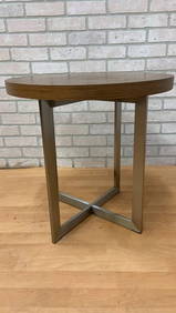Vintage Milo Baughman Style Round Teak and Chrome Side/End Table (1 of 7)