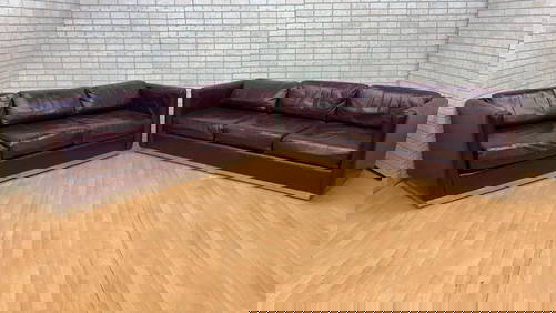 Mid Century Modern Ward Bennett Style Sofas on Chrome Plinth Bases in Original Burgundy Leather - (1 of 10)
