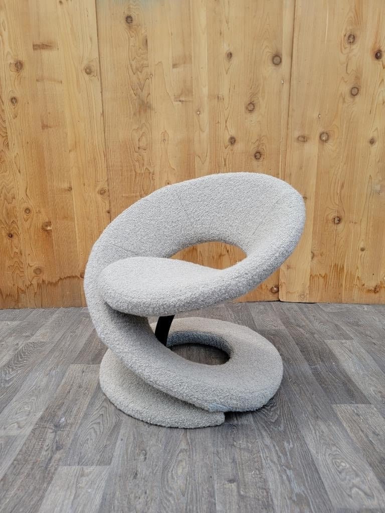 Vintage Postmodern Louis Durot Style Spiral Ribbon Lounge Newly Upholstered in Boucle: Vintage from before 2000 Vintage Postmodern Louis Durot Style Spiral Ribbon Lounge Newly Upholstered in Boucle This is a vintage post modern Louis Durot style sculptural spiral ribbon lounge chair. Th