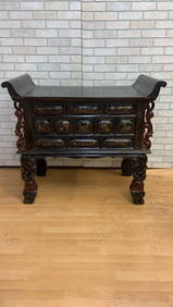 Antique Chinese Black & Red Lacquered Chinoiserie Altar Storage Chest (1 of 10)