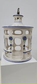 Vintage Italian Birdcage White Blue Ceramic Round Table Top Plant Holder (1 of 8)