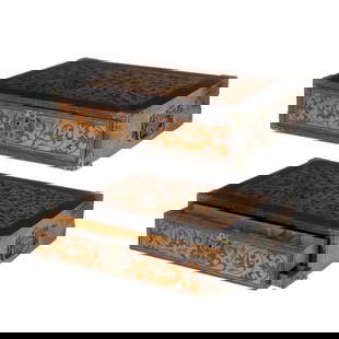 17TH CENTURY - INDO-PORTUGUESE ARMORED OFFICE: Title: 17TH CENTURY - INDO-PORTUGUESE ARMORED OFFICE Description: Indo-Portuguese, 17th century, in teak, ebony, and sissoo. Decorated with rosettes, fleurs-de-lis, and a quartered shield: I. Tim?n; I