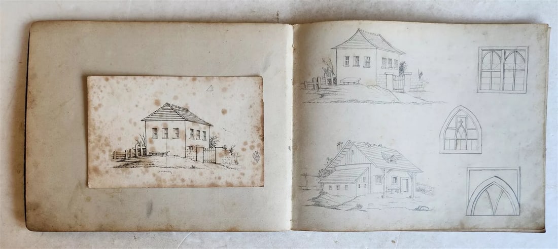 1877 MANUSCRIPT album antique ILLUSTRATED w/ ARCHITECTURAL SKETCHES (1 of 7)
