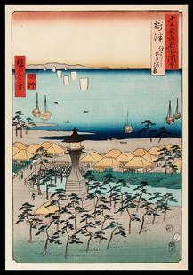 Utagawa HIROSHIGE (1797-1858): Idemi Beach at Sumiyoshi, Settsu Province: Artist: Utagawa HIROSHIGE (1797-1858) Title: Idemi Beach at Sumiyoshi, Settsu Province Series: Famous Places in the Sixty-odd Provinces Publisher: Koshihei Date: 07/1853 Medium: woodblock print Size/F