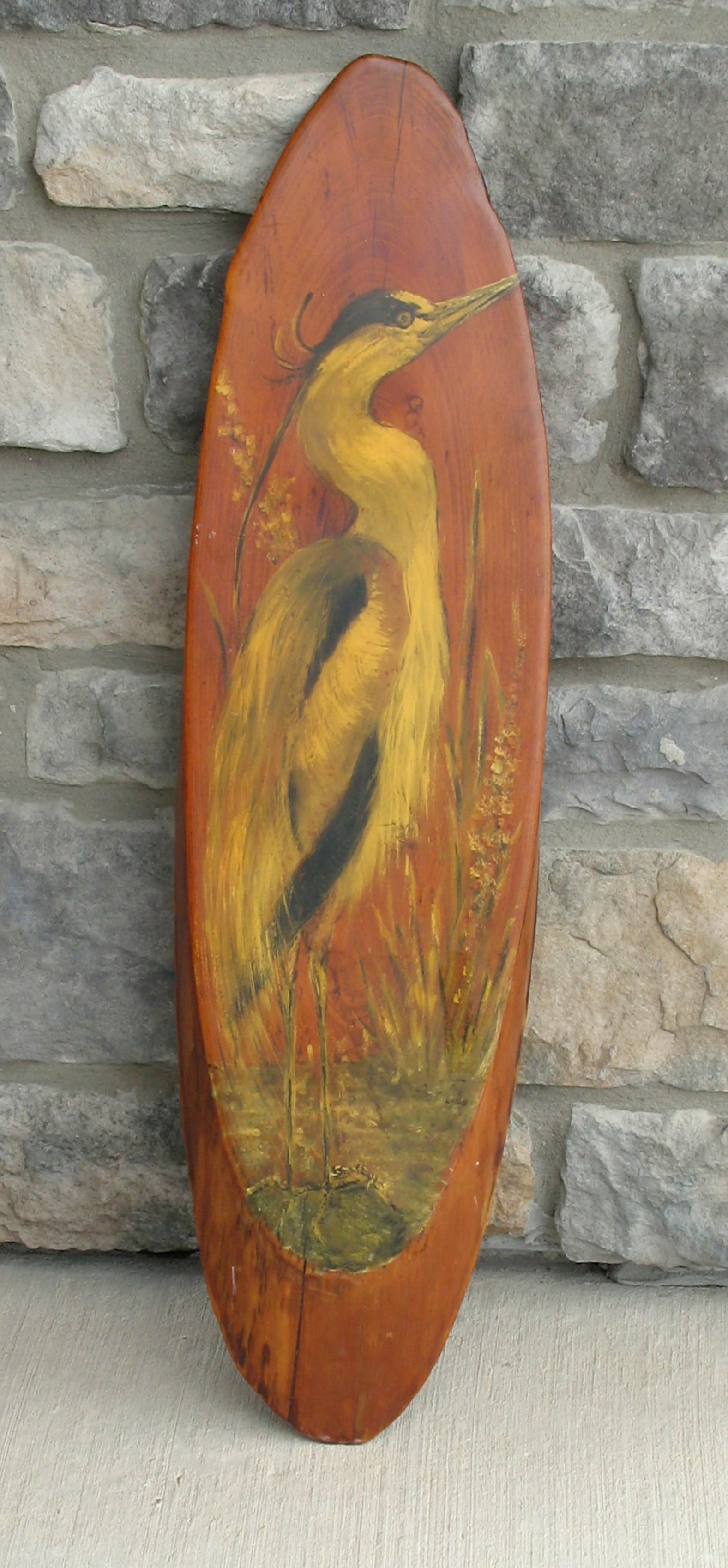 Vintage folk art Florida tourist painting of a Blue Heron. (1 of 4)