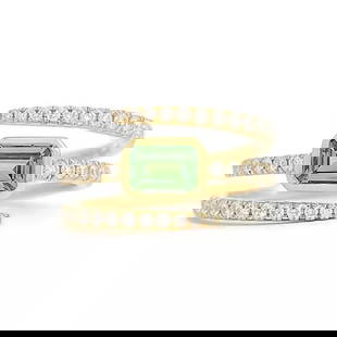 Green Tsavorite Gemstone Diamond Spiral Statement Ring 14K Yellow Gold, 1.12 CTW: Green Tsavorite Gemstone Diamond Spiral Statement Ring 14K Yellow Gold, 1.12 CTW This is a beautiful and unique diamond ring! Don't hesitate to ask any questions! Gemstone: 1 emerald cut green tsavori