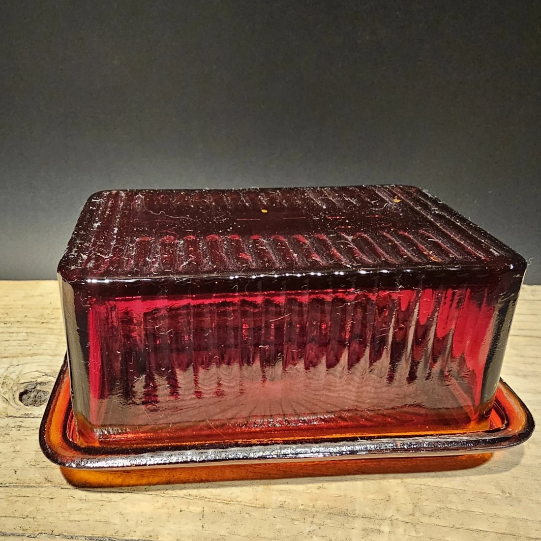 Depression Style Ruby Red Glass Butter Dish (1 of 8)