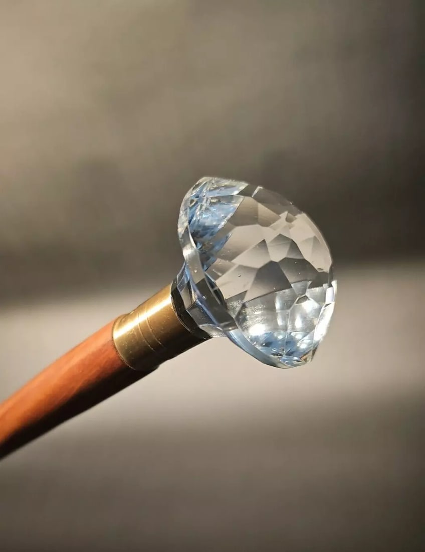 37" Cut Glass Handle Wood Walking Stick Cane (1 of 9)