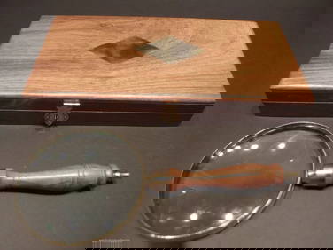 Magnifying Glass Brass w Wood Turned Hand Lens Desktop Box (1 of 10)