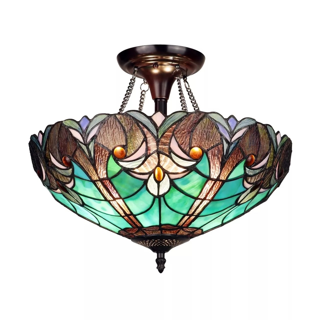 15.75" Stained Glass Semi Flush Ceiling Uplight (1 of 8)