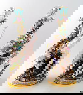 Meissen, pair of antique candlesticks.: Meissen, pair of antique candlesticks. Rare candlesticks in high quality. 28 cm. tall. 11 cm. in diameter. In good condition, 1st. factory quality. Marked. Reserve: $2,338.00 Shipping: Domestic: Shipp