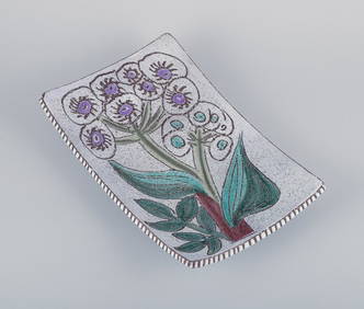 Mari Simmulson for Upsala Ekeby, Sweden. Large rectangular dish on foot. Retro-style flower motif. (1 of 8)