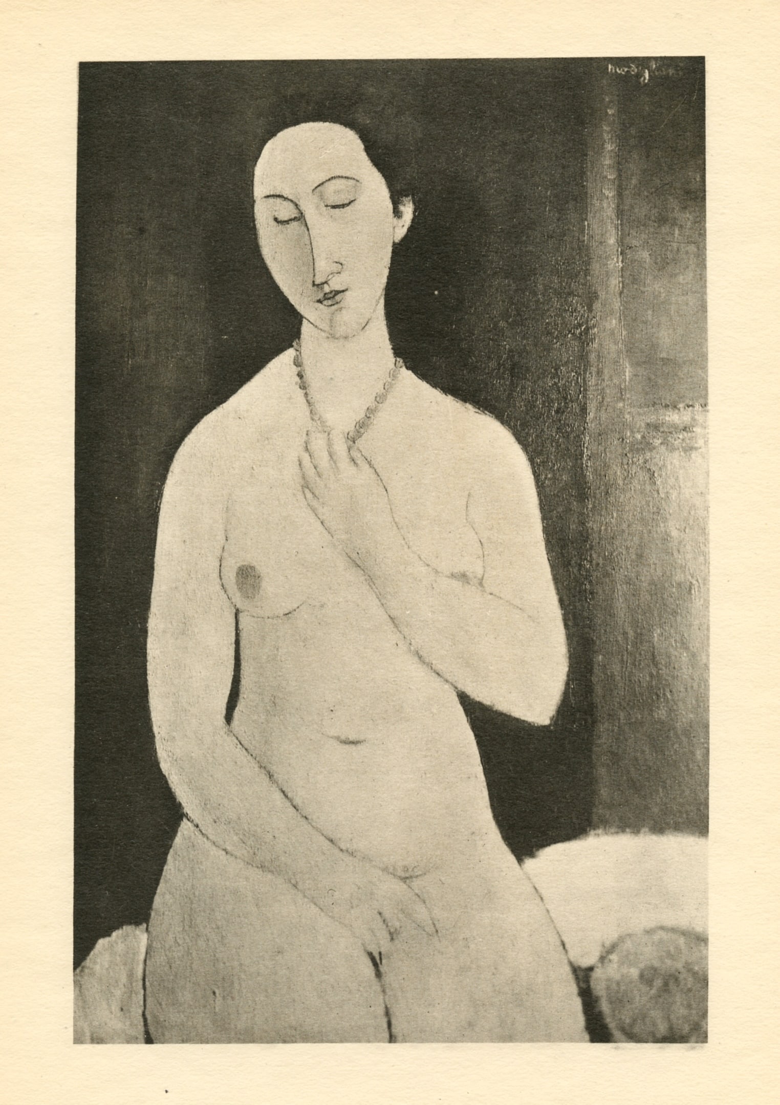 Amedeo Modigliani "Femme au collier": Medium: collotype (after the painting). Printed in 1926 at the Leon Marotte atelier and published in an edition of 1000 by Editions des Quatre Chemins. Image size: 8 x 5 1/4 inches (203 x 131 mm). She