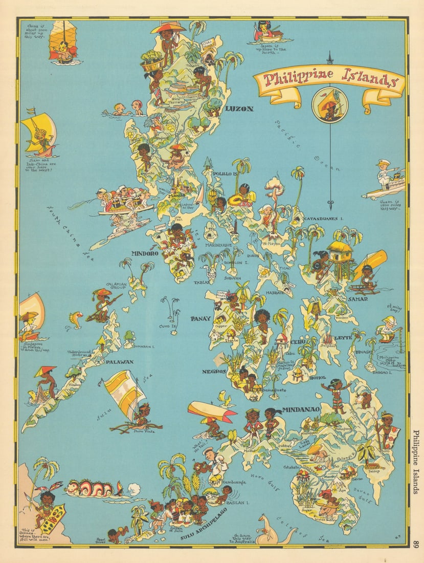Philippine Islands. Pictorial map by Ruth Taylor White 1935 old vintage (1 of 1)
