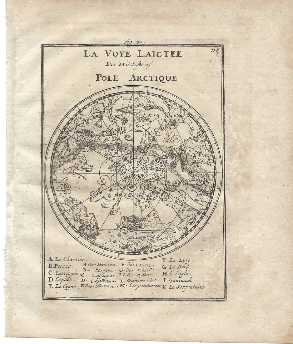 1797 Mallet Map of the Northern Constallations and Milky Way -- La Voye Laictee Pole Arctique (1 of 1)