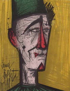 Bernard Buffet JoJo the clown Original Lithograph 1967: Artist: Bernard Buffet Country: France Title: JoJo the Clown Medium: Original Lithograph Marks: Signed in plate, not numbered Printed: 1967 by Fernand Mourlot France Paper: Velin Acropole 12.5 x 9.5 i