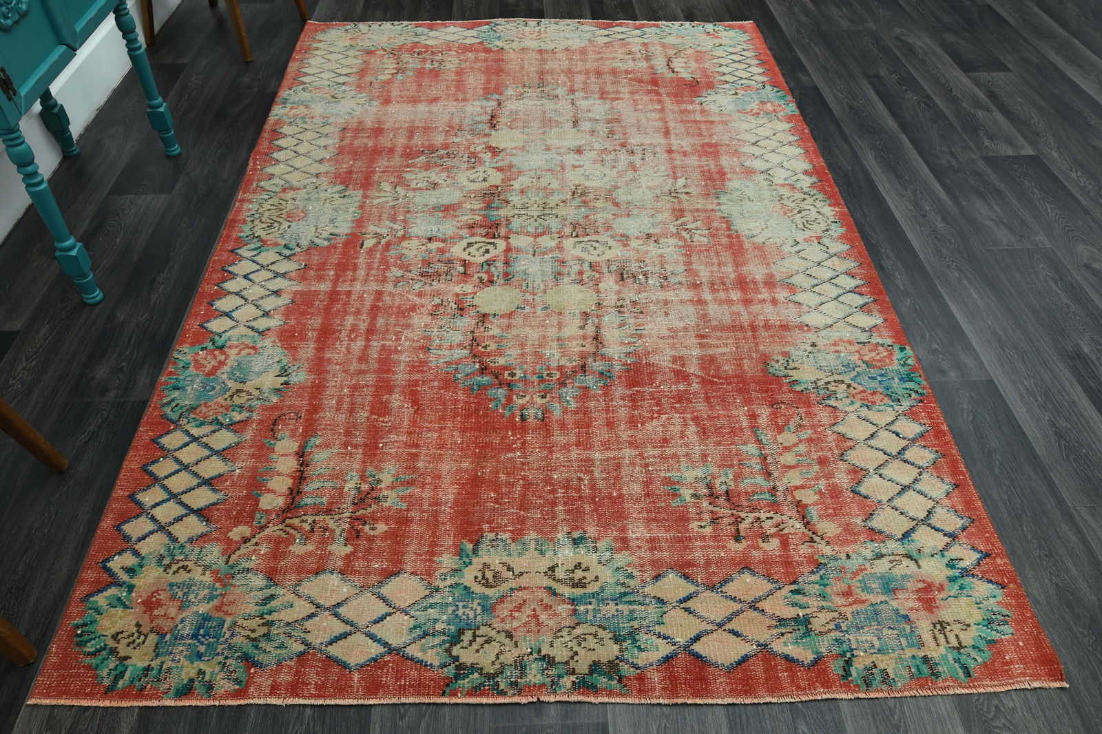 6.2x9.2 ft, TURKISH Rug, Antique: Title: 6.2x9.2 ft, TURKISH Rug, AntiqueOridign: Turkey Date/Period: 1960 - 1970 Materials: Wool And Cotton Size: Width: 6.2 feet Length: 9.2 feet Provenance: This Turkish one-of-a-kind Vintage Turkish