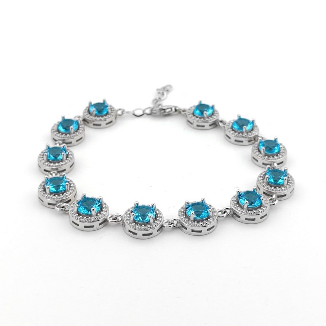 925 Silver Ladies Bracelet Ornated with Blue and White Zircons (1 of 8)
