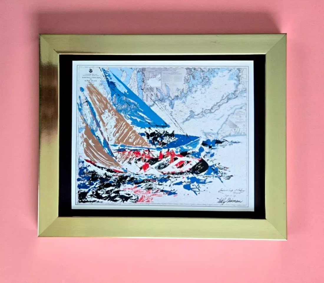 LEROY NEIMAN + SAILING + 1980'S PLATE SIGNED PRINT FRAMED W (1 of 2)