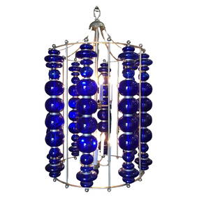 Modern Stacked Cobalt Glass Chandelier with Nickel Finish (1 of 19)