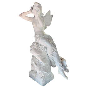 Late Victorian French Hand Carved Psyche Goddess Marble Statue, signed (1 of 19)