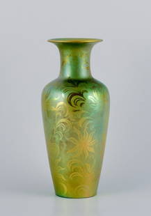 Zsolnay, Hungary. Large ceramic vase with eosin glaze. Approximately from the 1930s.: Zsolnay, Hungary. Large ceramic vase with eosin glaze. Approximately from the 1930s. Flower decoration. Marked. In excellent condition. Dimensions: H 27.9 cm x D 11.5 cm. Reserve: $980.00 Shipping: Do