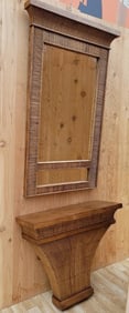 Hollywood Regency Bamboo and Rattan Mirror and Wall Mount Console Table by LaBarge - Set of 2