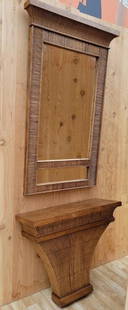 Hollywood Regency Bamboo and Rattan Mirror and Wall Mount Console Table by LaBarge - Set of 2: Vintage from the 1970s Materials: bamboo, rattan, glass, wood, wicker Vintage Hollywood Regency Bamboo and Rattan Rectangular Beveled Wall Mirror and Matching Wall Mount Console Table by LaBarge - Set