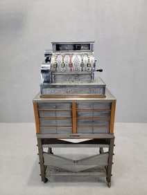Antique National Cash Register on Custom Antique Industrial Self Standing Cash Drawer Tower