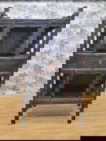 Antique Shanxi Province Brown Black Lacquered Elmwood Bookcase