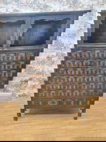 Antique Shanxi Province Hand Painted Black Lacquer Apothecary/Medicine Cabinet