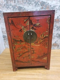 Vintage Shanxi Province Red Lacquer Chinoiserie Cabinet