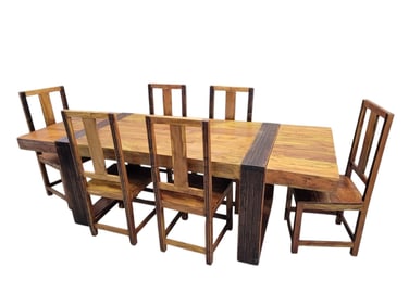 Vintage Rustic Reclaimed Barnwood Extending Dining Table and Chairs Set