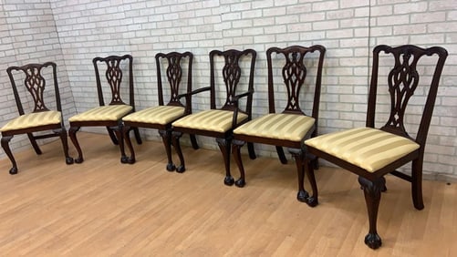 Vintage Traditional Chippendale Ball and Claw Mahogany Dining Chairs - Set of 6